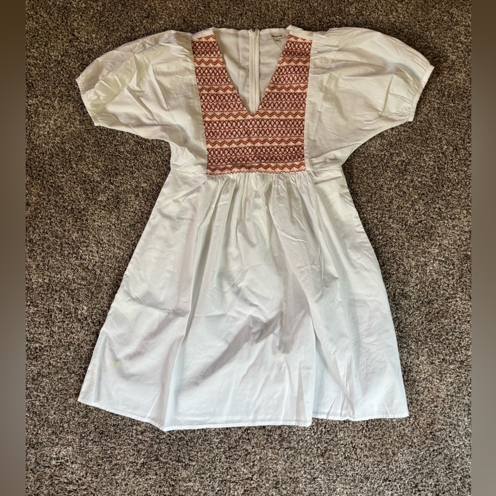 Madewell White cotton dress with red and orange detail